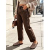 image:imageWomens High Waist Wide Leg Jeans Y2k Studded Cuffed Hem Ankle Denim PantsBrown