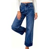 image:imageWomens High Waist Wide Leg Jeans Y2k Studded Cuffed Hem Ankle Denim PantsDark Blue