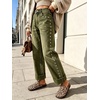 image:imageWomens High Waist Wide Leg Jeans Y2k Studded Cuffed Hem Ankle Denim PantsGreen