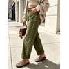 image:imageWomens High Waist Wide Leg Jeans Y2k Studded Cuffed Hem Ankle Denim PantsGreen