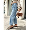 image:imageWomens High Waist Wide Leg Jeans Y2k Studded Cuffed Hem Ankle Denim PantsLight Blue