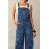 image:imageWomens Paisley Print Denim Overalls Adjustable Straps Baggy Bib Overalls Casual Wide Leg Jean Jumpsuit with PocketsBlue