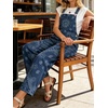 image:imageWomens Paisley Print Denim Overalls Adjustable Straps Baggy Bib Overalls Casual Wide Leg Jean Jumpsuit with PocketsBlue