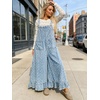 image:imageY2k Ruffle Hem Pin Striped Denim Overalls for Women Distressed Baggy Crop Wide Leg Jeans JumpsuitsBlue