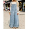 image:imageY2k Ruffle Hem Pin Striped Denim Overalls for Women Distressed Baggy Crop Wide Leg Jeans JumpsuitsBlue
