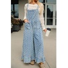 image:imageY2k Ruffle Hem Pin Striped Denim Overalls for Women Distressed Baggy Crop Wide Leg Jeans JumpsuitsBlue