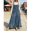image:imageY2k Ruffle Hem Pin Striped Denim Overalls for Women Distressed Baggy Crop Wide Leg Jeans JumpsuitsDark Blue