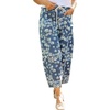 image:imageCHARTOU Women Drawstring Barrel Jeans Baggy Cropped Wide Leg Jeans Floral Elastic Waist Ankle Denim PantsBlue