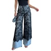 image:imageCHARTOU Women High Rise Wide Leg Jeans Floral Lace Overlay Loose Denim Pants with PocketsBlack