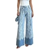 image:imageCHARTOU Women High Rise Wide Leg Jeans Floral Lace Overlay Loose Denim Pants with PocketsWhite