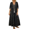 image:imageCHARTOU Women Star Print Denim Maxi Dress Summer V Neck 34 Sleeve Loose Flowy Long Jean Dress with PocketsBlack
