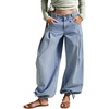image:imageCHARTOU Women Y2k Lotus Jeans Tie Balloon Wide Leg Denim Pants Mid Waist Cargo Baggy Jeans Sweatpants MediumBlue