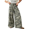 image:imageCHARTOU Womens Drawstring Wide Leg Jeans Baggy Y2k Pleated Denim Pants with PocketsCamo