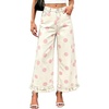 image:imageWomen Denim Camo Pants Y2k Ruffle Hem Cropped Wide Leg Jeans with PocketsBeige