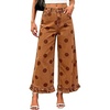 image:imageWomen Denim Camo Pants Y2k Ruffle Hem Cropped Wide Leg Jeans with PocketsBrown