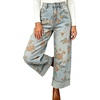 image:imageWomen Floral Print Denim Wide Leg Pants Y2k Cuffed Hem Cropped Baggy JeansOrange Floral