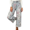 image:imageWomen Floral Print Denim Wide Leg Pants Y2k Cuffed Hem Cropped Baggy JeansPink Floral