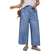 image:imageWomen Lightweight Denim Wide Leg Pants High Waist Crop Casual Loose JeansLight Blue