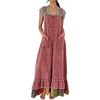 image:imageWomen Ruffle Hem Patchwork Denim Overalls Jeans Baggy Distressed Bib Flare Wide Leg Pants JumpsuitsWine