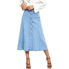 image:imageWomens Back Elastic High Waist Denim Midi Skirt ALine Flared Long Jean Skirt with BeltBlue