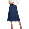 image:imageWomens Back Elastic High Waist Denim Midi Skirt ALine Flared Long Jean Skirt with BeltDark Blue