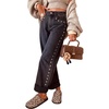 image:imageWomens High Waist Wide Leg Jeans Y2k Studded Cuffed Hem Ankle Denim PantsBlack