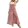image:imageY2k Ruffle Hem Pin Striped Denim Overalls for Women Distressed Baggy Crop Wide Leg Jeans JumpsuitsRed