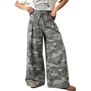 image:imageCHARTOU Womens Drawstring Wide Leg Jeans Baggy Y2k Pleated Denim Pants with PocketsGrey