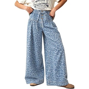 image:imageCHARTOU Womens Drawstring Wide Leg Jeans Baggy Y2k Pleated Denim Pants with PocketsLight Blue