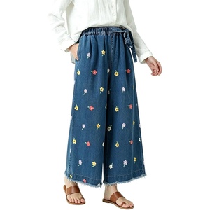 image:imageWomens Baggy Jeans Drawstring Elastic Waist Wide Leg Denim Palazzo PantsRetro Floral