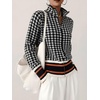 image:imageCHARTOU Women Zip Up Houndstooth Knit Cardigan High Collar Crop Fall Sweater JacketBlack