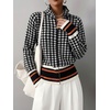 image:imageCHARTOU Women Zip Up Houndstooth Knit Cardigan High Collar Crop Fall Sweater JacketBlack