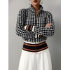 image:imageCHARTOU Women Zip Up Houndstooth Knit Cardigan High Collar Crop Fall Sweater JacketBlack