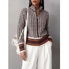 image:imageCHARTOU Women Zip Up Houndstooth Knit Cardigan High Collar Crop Fall Sweater JacketBrown