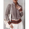 image:imageCHARTOU Women Zip Up Houndstooth Knit Cardigan High Collar Crop Fall Sweater JacketBrown