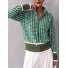 image:imageCHARTOU Women Zip Up Houndstooth Knit Cardigan High Collar Crop Fall Sweater JacketGreen