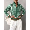 image:imageCHARTOU Women Zip Up Houndstooth Knit Cardigan High Collar Crop Fall Sweater JacketGreen