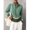 image:imageCHARTOU Women Zip Up Houndstooth Knit Cardigan High Collar Crop Fall Sweater JacketGreen