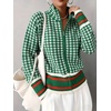 image:imageCHARTOU Women Zip Up Houndstooth Knit Cardigan High Collar Crop Fall Sweater JacketGreen