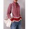 image:imageCHARTOU Women Zip Up Houndstooth Knit Cardigan High Collar Crop Fall Sweater JacketRed
