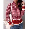image:imageCHARTOU Women Zip Up Houndstooth Knit Cardigan High Collar Crop Fall Sweater JacketRed