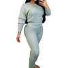 image:imageCHARTOU Womens 2 Piece Sweater Sets Cable Knit Crewneck Jersey Top Long Pants Tights OutfitsGrey