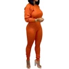image:imageCHARTOU Womens 2 Piece Sweater Sets Cable Knit Crewneck Jersey Top Long Pants Tights OutfitsOrange