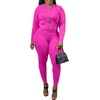 image:imageCHARTOU Womens 2 Piece Sweater Sets Cable Knit Crewneck Jersey Top Long Pants Tights OutfitsRosy