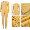 image:imageCHARTOU Womens 2 Piece Sweater Sets Cable Knit Crewneck Jersey Top Long Pants Tights OutfitsYellow
