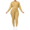 image:imageCHARTOU Womens 2 Piece Sweater Sets Cable Knit Crewneck Jersey Top Long Pants Tights OutfitsYellow