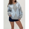 image:imageCHARTOU Womens Argyle Oversized Sweater Fall Plaid Knit Jumper Preppy Pullover TopsBlue