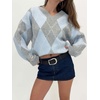 image:imageCHARTOU Womens Argyle Oversized Sweater Fall Plaid Knit Jumper Preppy Pullover TopsBlue