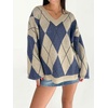 image:imageCHARTOU Womens Argyle Oversized Sweater Fall Plaid Knit Jumper Preppy Pullover TopsNavy