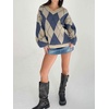 image:imageCHARTOU Womens Argyle Oversized Sweater Fall Plaid Knit Jumper Preppy Pullover TopsNavy